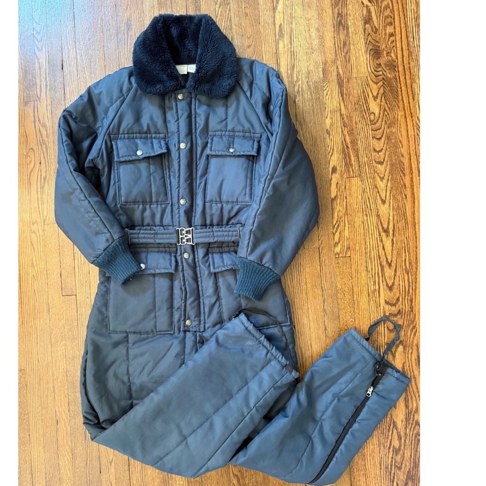 Vintage Walls Blizzard-Pruf Insulated Snow Suit Navy Blue Faux Fur Collar USA M - Picture 1 of 6